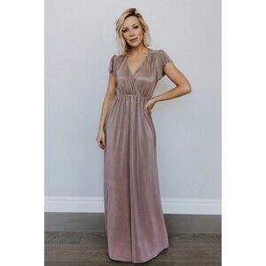 Baltic Born Size S Athena Pleated Maxi Dress Short Sleeve Autumn Orchid Mauve